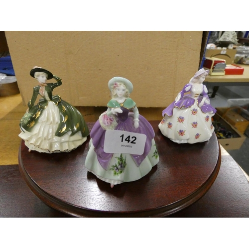 142 - Three miniature Coalport ladies to include Molly, Heather, Pansy.