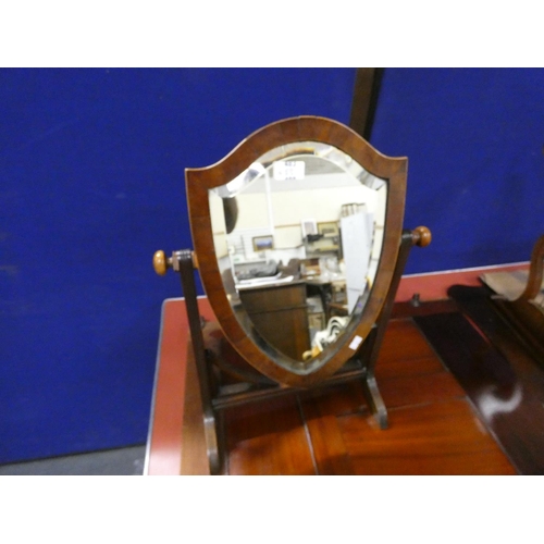 483 - 19th century mahogany shield shape table top mirror.