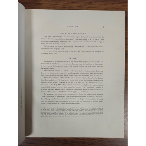 182 - CUNNINGTON M. E.  Woodhenge, A Description of the Site as Revealed by Excavations. Plates ... 