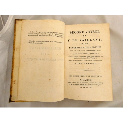 215 - LE VAILLANT F.  Second Voyage dans L'Interieur de L'Afrique. 3 vols. Half titles. Large fl... 