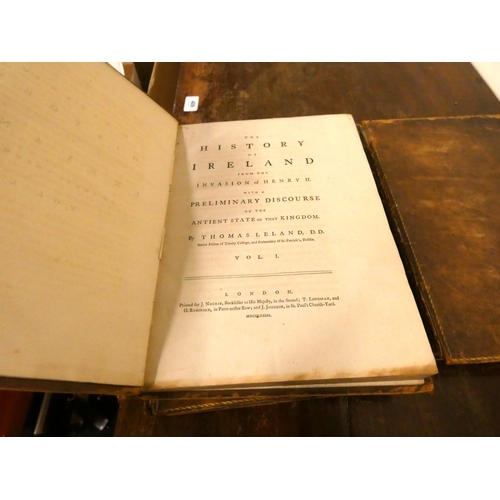 254 - LELAND THOMAS.  The History of Ireland From the Invasion of Henry II. 3 vols. Half titles. Quarto. C... 