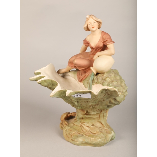 11 - Royal Dux figure of a women in shell, 27 cm high