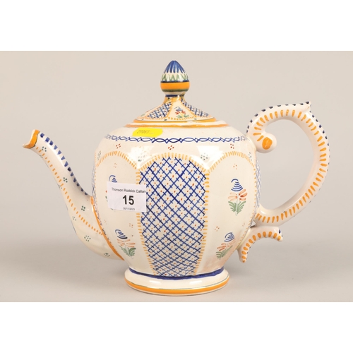 15 - Quimper pottery teapot, inscribed Henriot Quimper France 159 to base 