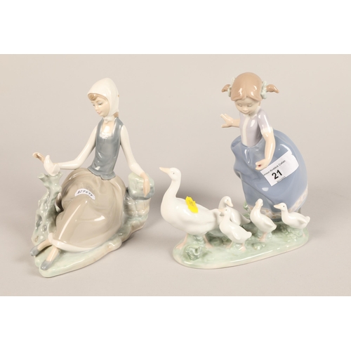 21 - Two Lladro figures, girl with dove , girl with geese (2)