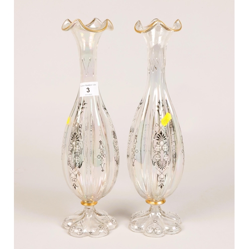 3 - Pair of antique glass vases with gilt decoration (2)