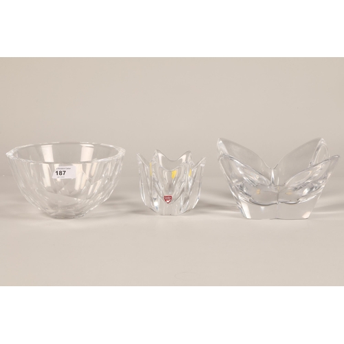 187 - Three Orrefors glass dishes, largest: 25cm diameter