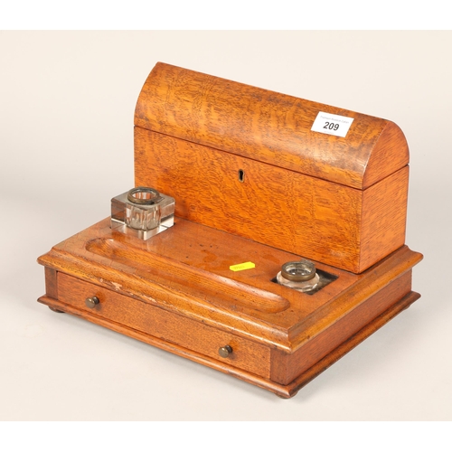 209 - Victorian oak desk stand with hinged stationery compartment