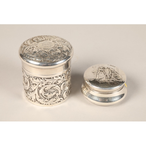 166 - Silver pin dish and lid, London 1965, 46 grams, Silver cannister and cover, 105 grams (2)