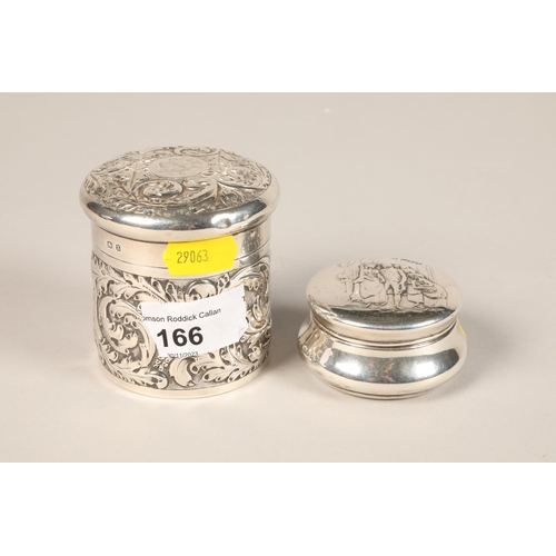 166 - Silver pin dish and lid, London 1965, 46 grams, Silver cannister and cover, 105 grams (2)