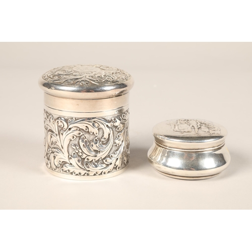 166 - Silver pin dish and lid, London 1965, 46 grams, Silver cannister and cover, 105 grams (2)