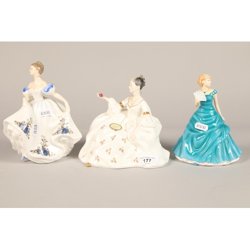 177 - Three Royal Doulton figures, including 'My Love', HN2339; 'Beatrice', HN3263; 'December - Turquoise'... 