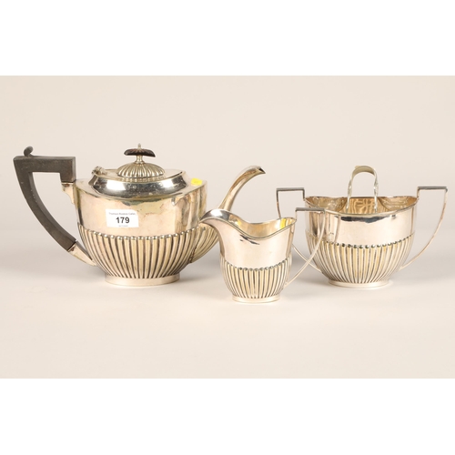 179 - Silver plate three-part tea set with tongs