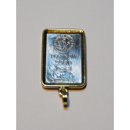 63 - Platinum ingot pendant, 5g, 18ct gold mount, 6g.