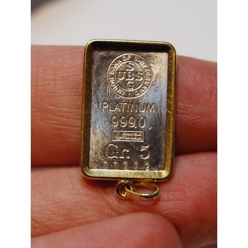 63 - Platinum ingot pendant, 5g, 18ct gold mount, 6g.