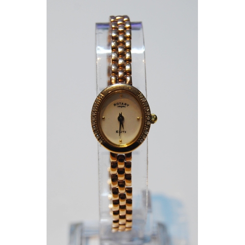 128 - Lady's Rotary 9ct gold bracelet watch with diamond-set bezel, 17.9g gross.