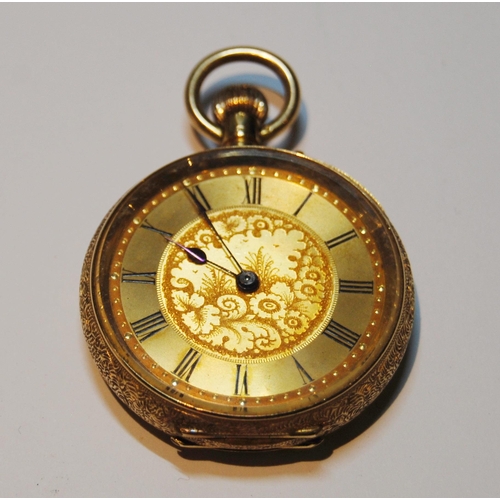 130 - Geneva cylinder pocket watch, in gold, 'K18'.