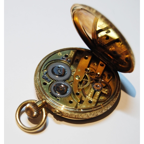 130 - Geneva cylinder pocket watch, in gold, 'K18'.