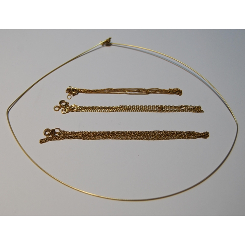 67 - Various 9ct gold necklets, approximately 9g gross.