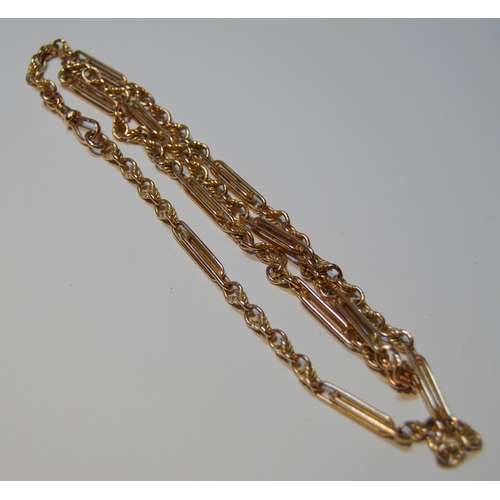 77 - Gold necklet of double fetter and knot pattern, probably 9ct, 54g.