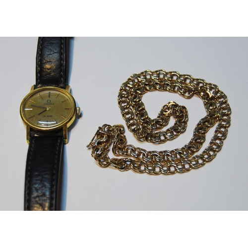 79 - 9ct gold necklet of filed double curb pattern, 14.2g, also a rolled gold watch.