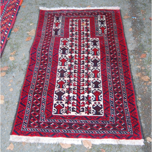 326 - Afghan Belouch hand-knotted rug with all-over geometric guls and motifs on red, blue and cream groun... 