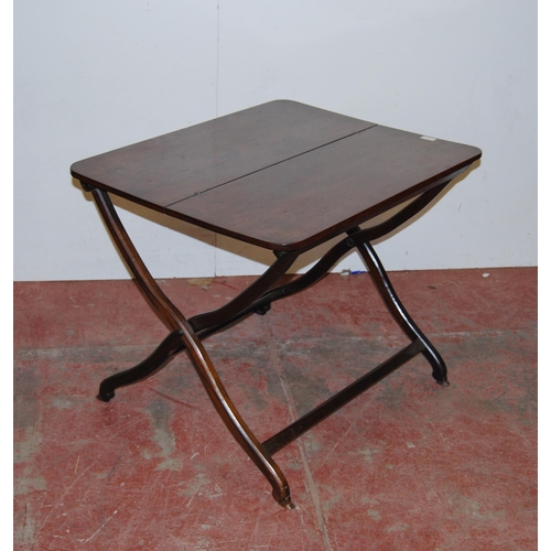 379 - 19th century mahogany folding campaign table on X-form supports, stamped WH to the underside, 67.5cm... 