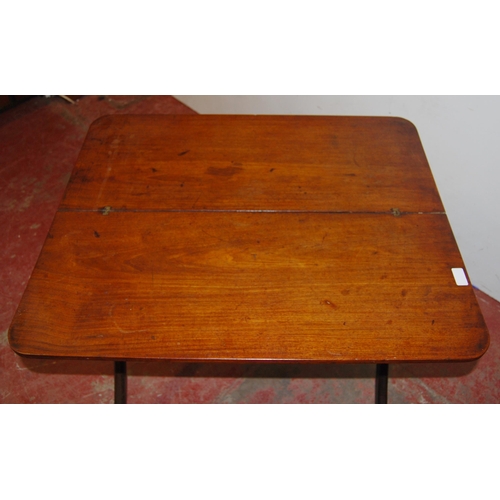 379 - 19th century mahogany folding campaign table on X-form supports, stamped WH to the underside, 67.5cm... 