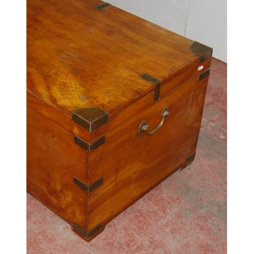 384 - Camphorwood brass-bound blanket chest, the hinged top enclosing a label for a Chinese exporter, 'Hak... 