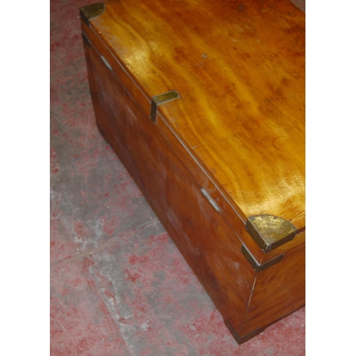 384 - Camphorwood brass-bound blanket chest, the hinged top enclosing a label for a Chinese exporter, 'Hak... 