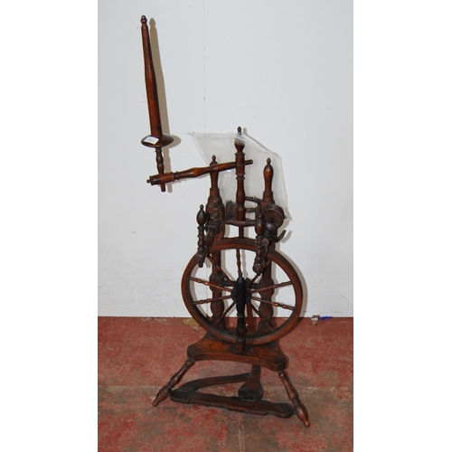 385 - Fruitwood spinning wheel, c. late 17th/early 18th century, on bobbin column supports, 121cm high, wi... 