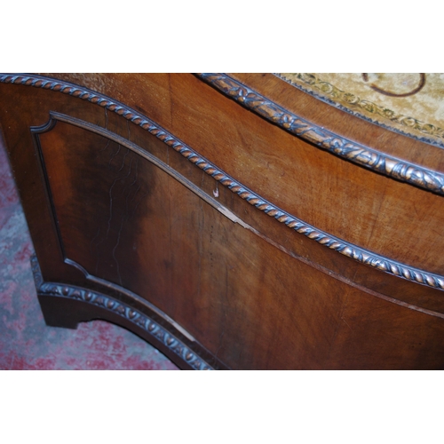 386 - Reproduction mahogany serpentine partner's desk with large drawer to both ends flanked by smaller dr... 