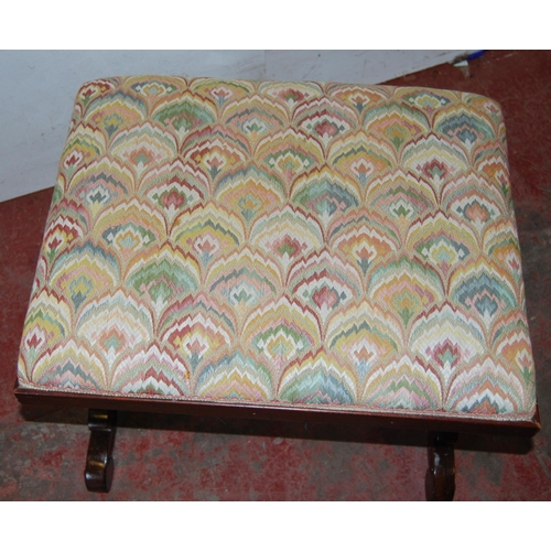 392 - Victorian rosewood stool with later upholstered stuff-over top, on carved lyre and scroll supports u... 