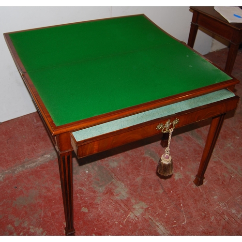 394 - George III style mahogany fold-over card table, the top enclosing a later green felt-lined interior ... 