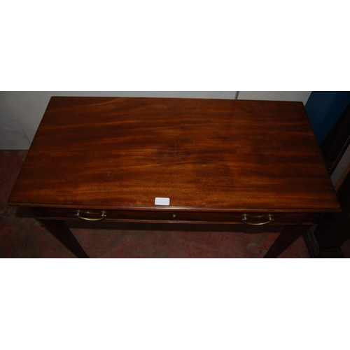 395 - George III mahogany inlaid tea table with rectangular top above a single drawer, on satinwood strung... 