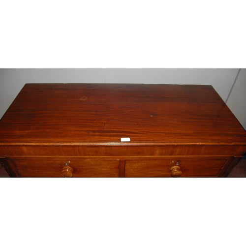 396 - 19th century mahogany chest of two short and three long graduated drawers with turned handles, on br... 