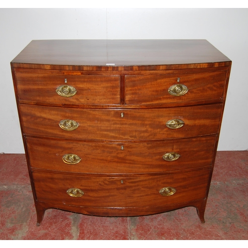 397 - 19th century mahogany bowfront chest of two short and three long graduated drawers, on bracket feet,... 