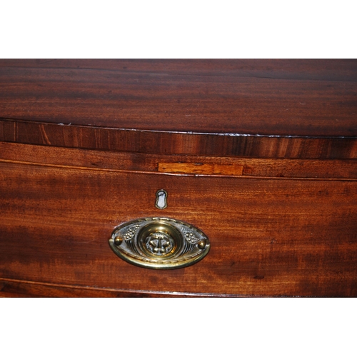 397 - 19th century mahogany bowfront chest of two short and three long graduated drawers, on bracket feet,... 