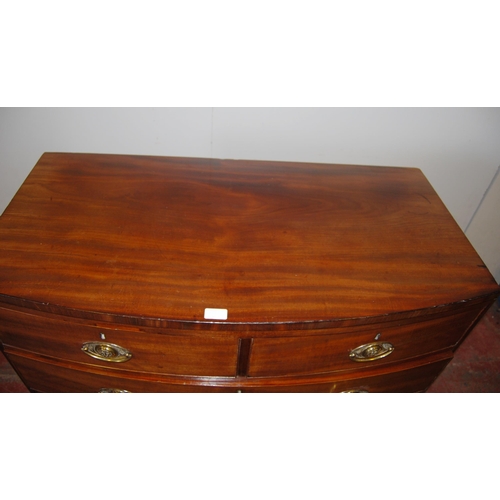 397 - 19th century mahogany bowfront chest of two short and three long graduated drawers, on bracket feet,... 