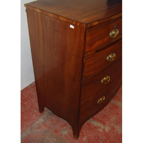 397 - 19th century mahogany bowfront chest of two short and three long graduated drawers, on bracket feet,... 