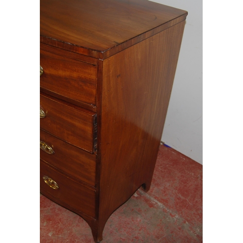 397 - 19th century mahogany bowfront chest of two short and three long graduated drawers, on bracket feet,... 