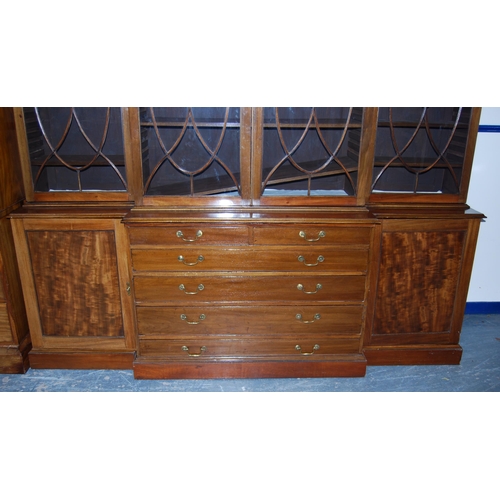 408 - Late 19th century mahogany breakfront library bookcase, the moulded cornice above four astragal glaz... 