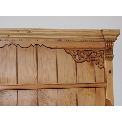 409 - Victorian-style pine Welsh dresser, with breakfront cornice, shaped apron below, above open shelving... 