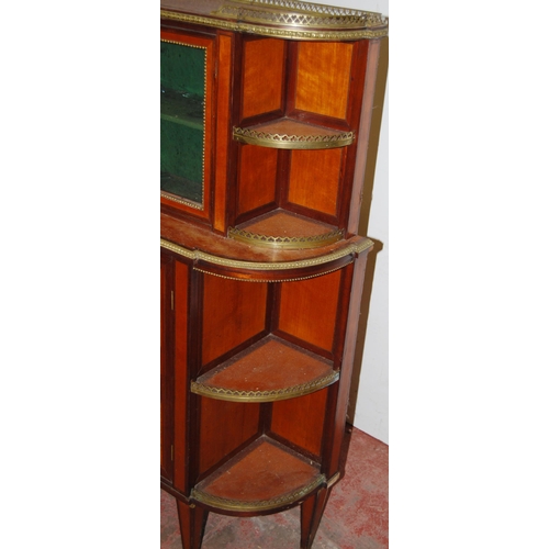 410 - Continental marquetry inlaid cabinet with pierced metal gallery above glazed doors and large marquet... 