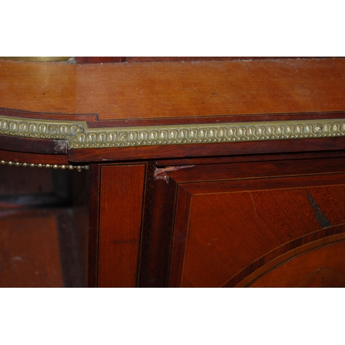 410 - Continental marquetry inlaid cabinet with pierced metal gallery above glazed doors and large marquet... 