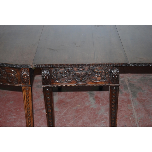 412 - 19th century Adams-style mahogany dining table, comprising a centre section and two D-end tables, th... 