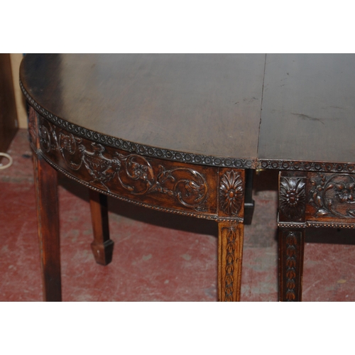 412 - 19th century Adams-style mahogany dining table, comprising a centre section and two D-end tables, th... 