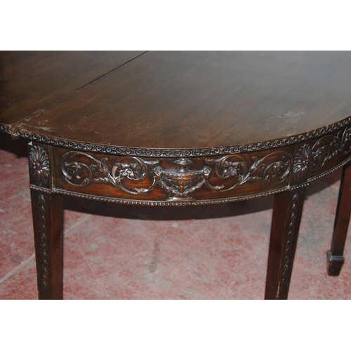 412 - 19th century Adams-style mahogany dining table, comprising a centre section and two D-end tables, th... 