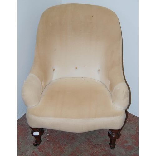 414 - Victorian mahogany armchair upholstered in later button-back velour, approximately 85cm high.