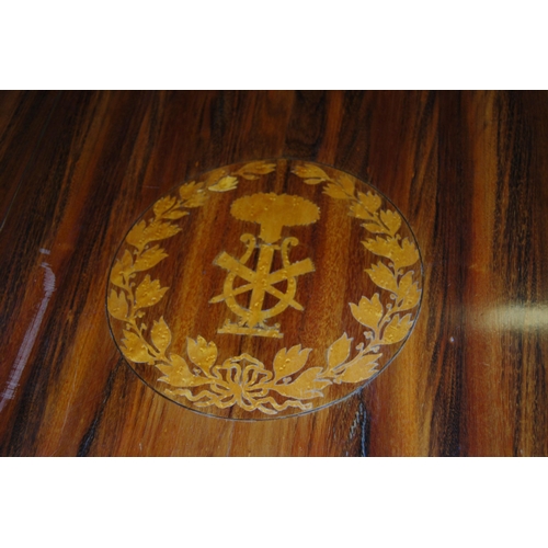 416 - 19th century inlaid mahogany breakfast table with octagonal tilt top, on cylindrical column and plat... 