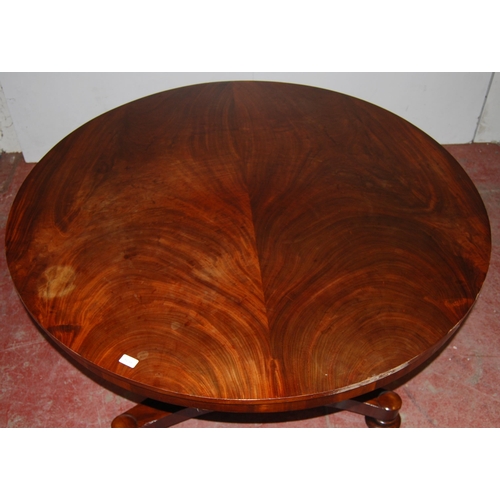 417 - 19th century mahogany breakfast table with circular tilt top, on tapered cylindrical column, platfor... 